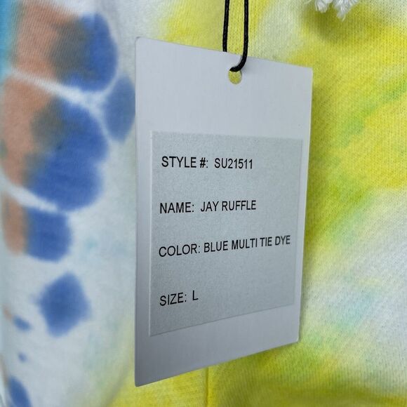 GENERATION LOVE Womens Jay Ruffle Sweat Shorts NEW Blue Multi Tie-Dye Sz Large L - Picture 12 of 12